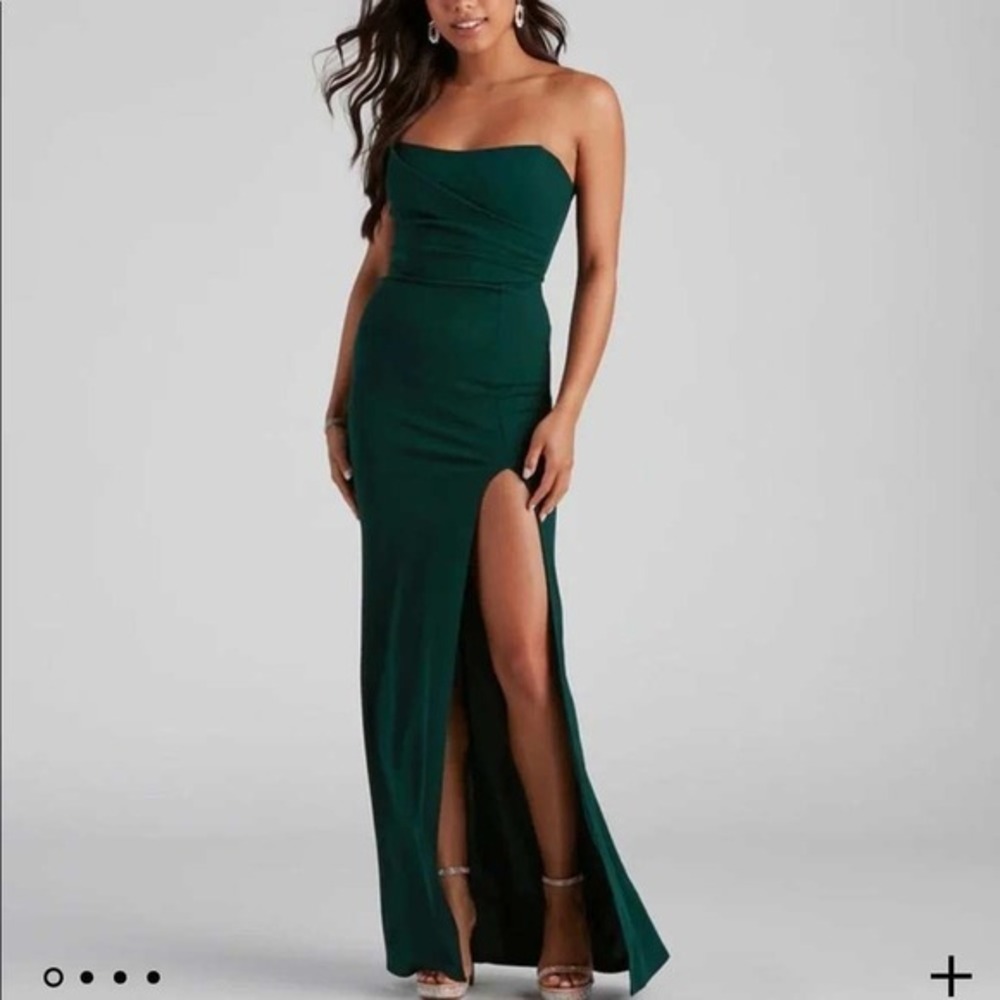 Windsor Emerald Green Strapless Cowl Neck Maxi Dress Slit‎ SYM1058DWD Medium